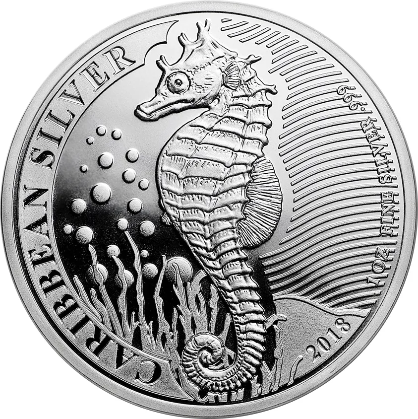 1 Unze Silbermünze Barbados Seepferdchen 2018