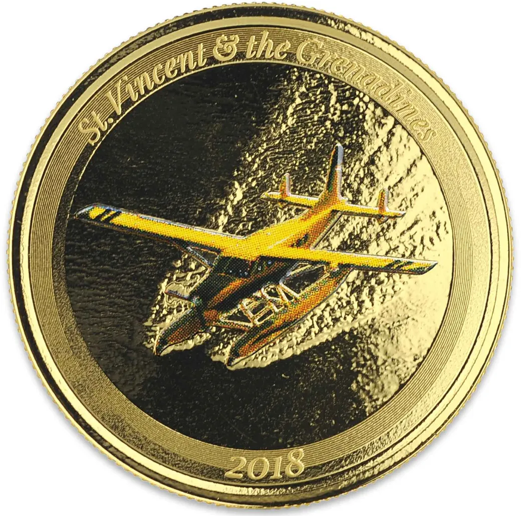 1 Unze Goldmünze EC8 St. Vincent & The Grenadines - Seaplane 2018 coloriert