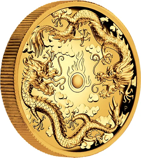 2 Unzen Goldmünze Australien Drache & Drache 2019 - High Relief - polierte Platte