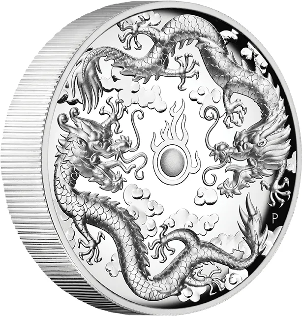 2 Unzen Silbermünze Australien Drache & Drache 2019 - High Relief - polierte Platte