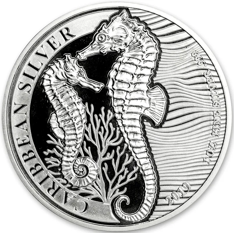 1 Unze Silbermünze Barbados Seepferdchen 2019