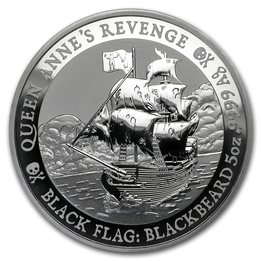 5 Unzen Silbermünze Tuvalu - Black Flag - Piratenschiff Queen Anne's Revenge 2019