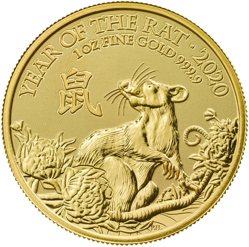 1 Unze Goldmünze Lunar UK Ratte 2020