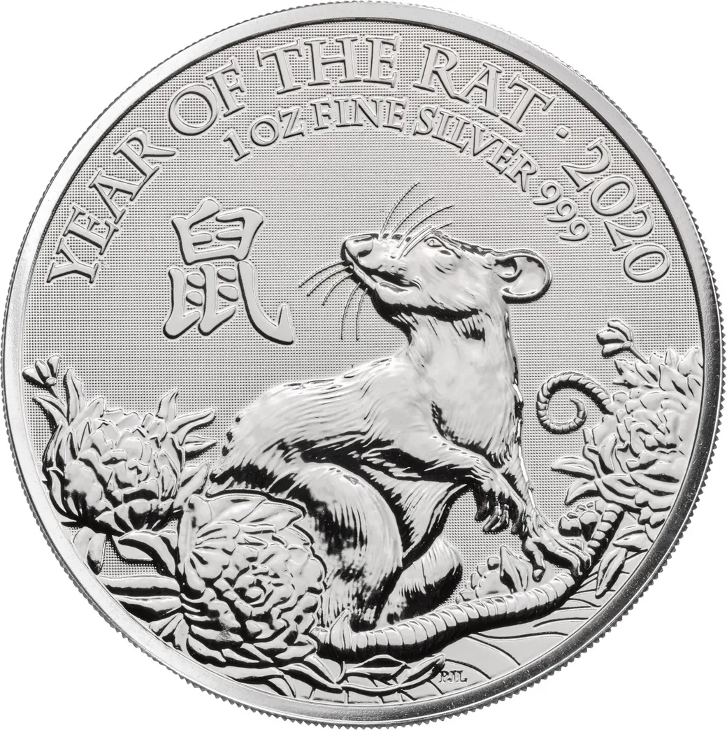 1 Unze Silbermünze Lunar Serie UK Ratte 2020