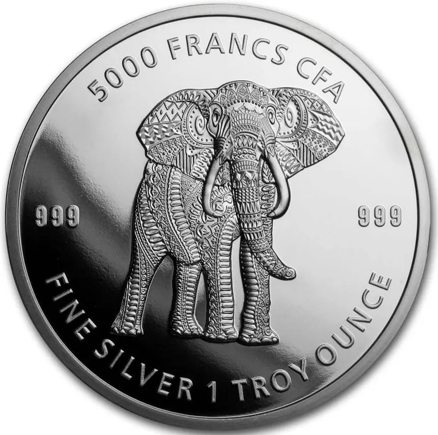 1 Unze Silbermünze Republic of Tschad Mandala Elefant 2019