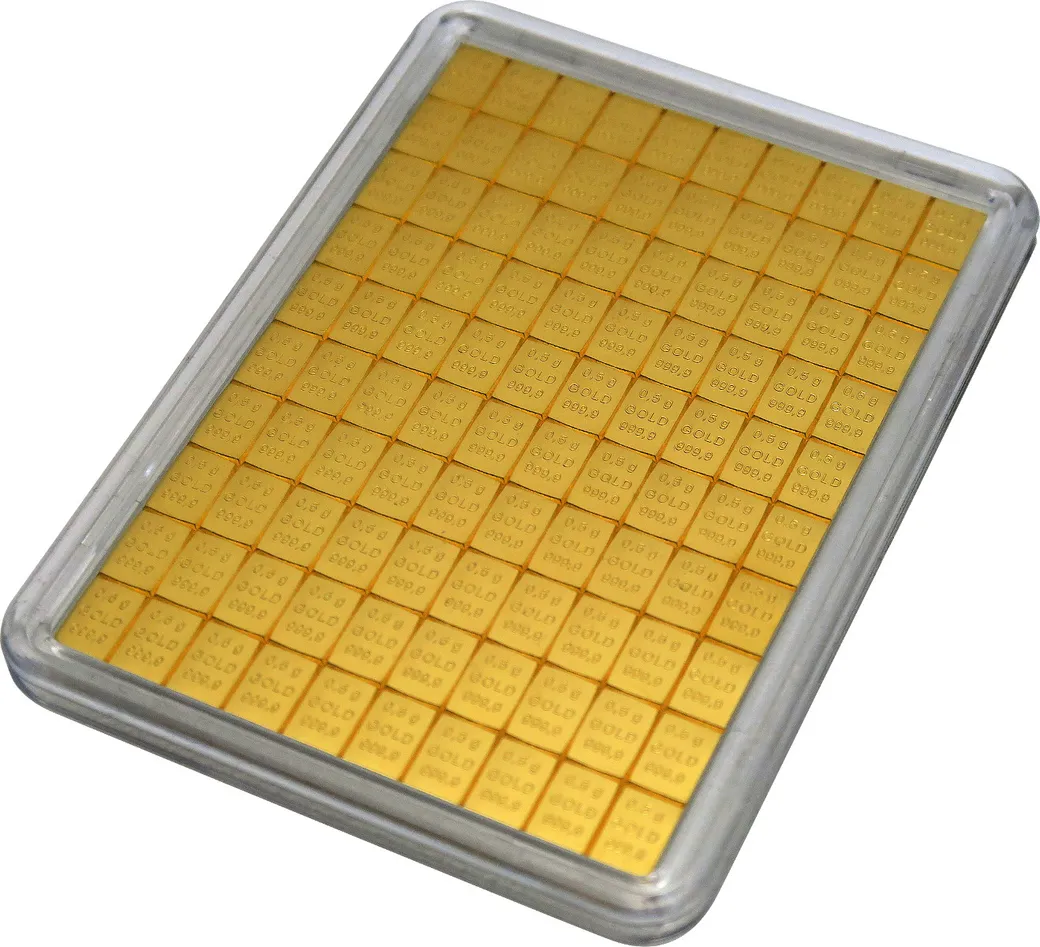 100 x 0,5g Gold Combibarren / Goldtafel / Tafelbarren