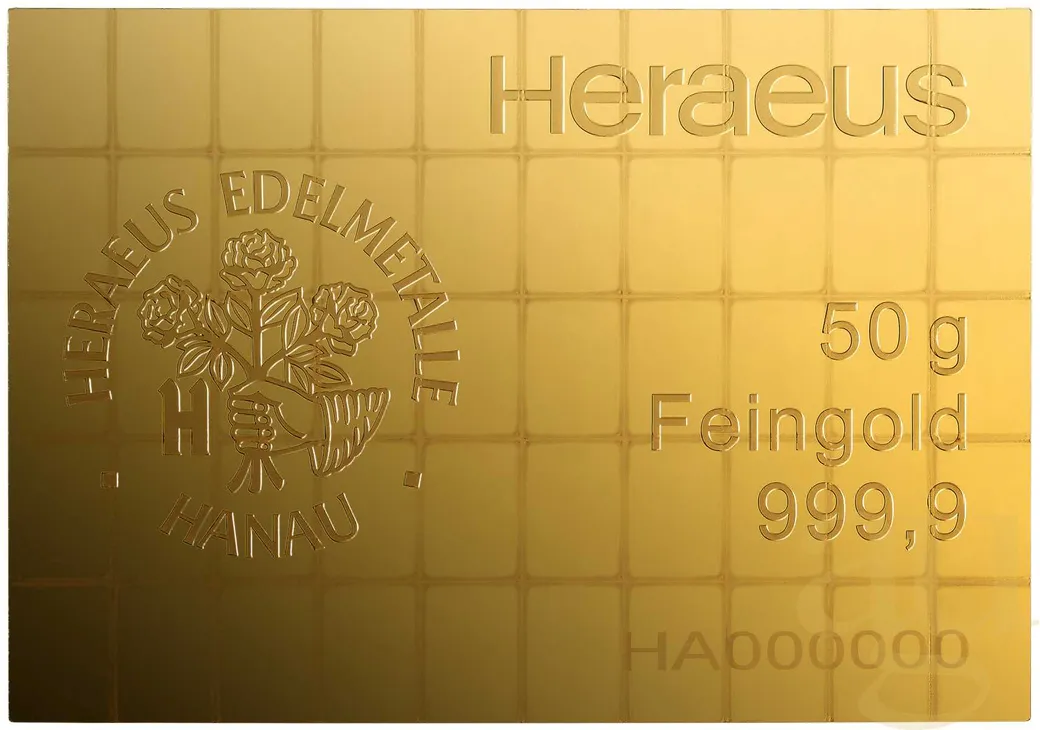 50 x 1g Gold Heraeus Combibarren / Goldtafel / Tafelbarren