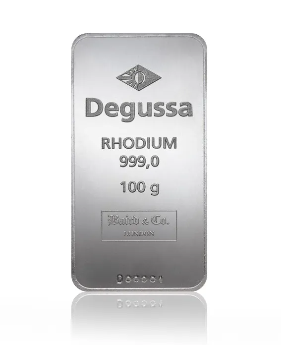 100 Gramm Degussa Rhodiumbarren
