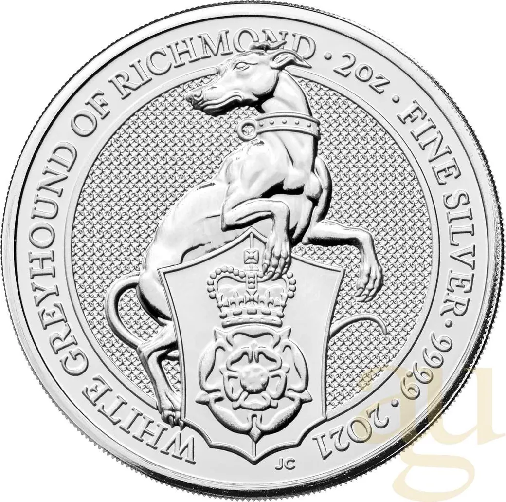 2 Unzen Silbermünze Queens Beasts White Greyhound 2021