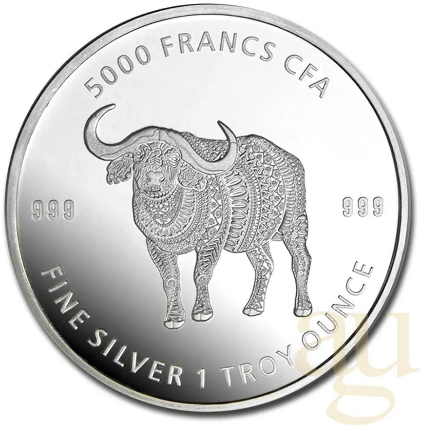1 Unze Silbermünze Republic of Tschad Mandala Buffalo 2020
