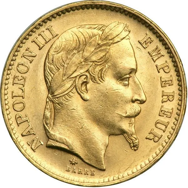 20 Francs Goldmünze Napoleon III mit Kranz