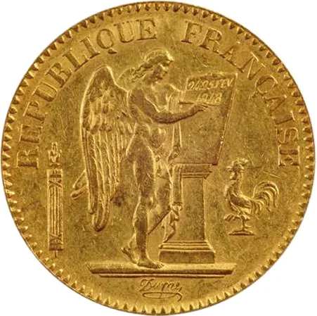 20 Francs Goldmünze Genius - stehender Engel