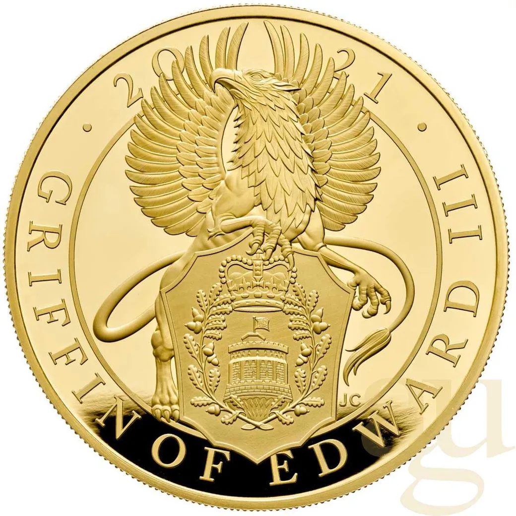 5 Unzen Goldmünze Großbritannien Queens Beasts - Griffin 2021 polierte Platte