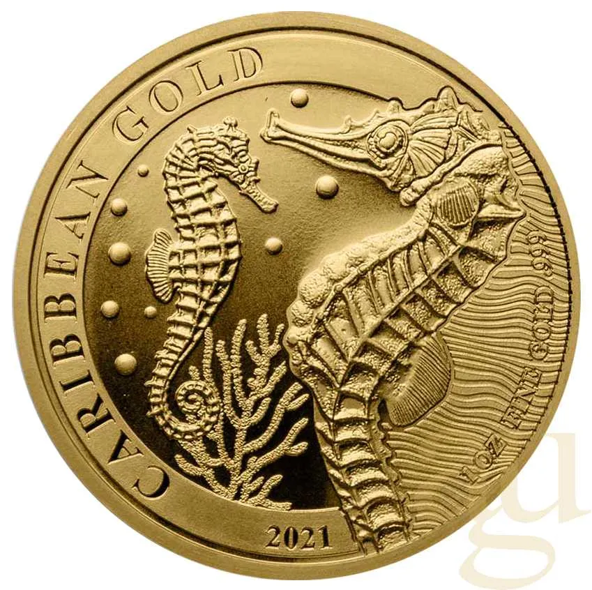 1 Unze Goldmünze Barbados Seepferdchen 2021