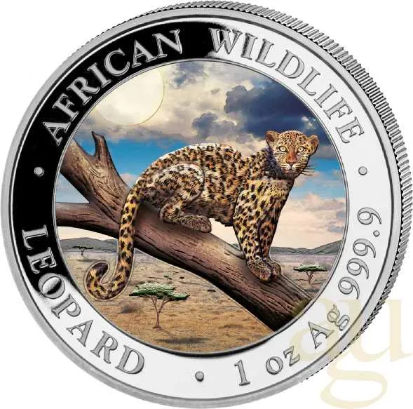 1 Unze Silbermünze Somalia African Wildlife Leopard 2021 - coloriert