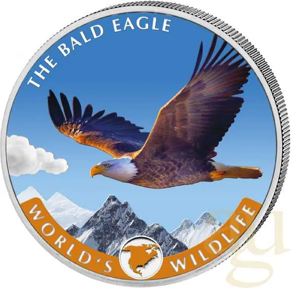 1 Unze Silbermünze Kongo World´s Wildlife - Weißkopfseeadler 2021 - coloriert