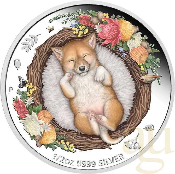 1/2 Unze Silbermünze Australien Dreaming Down Under - Baby Dingo 2021 - proof color