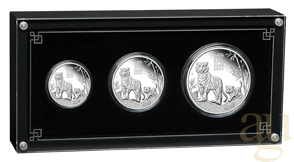Silbermünze Australien Lunar III Tiger 2022 - polierte Platte - Three Coin Set