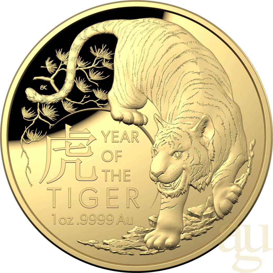 1 Unze Goldmünze Australien RAM Lunar Tiger 2022 - polierte Platte
