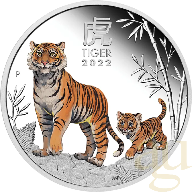 1 Unze Silbermünze Australien Lunar III Tiger 2022 - polierte platte - coloriert