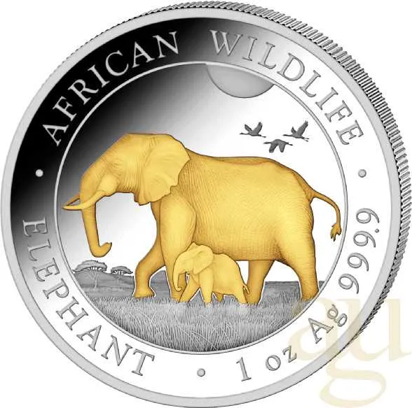 1 Unze Silbermünze Somalia Elefant 2022 - teilvergoldet