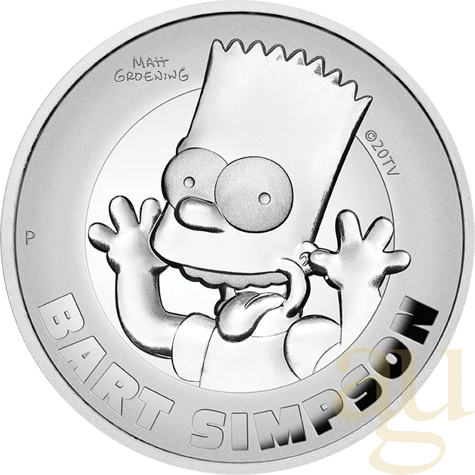2 Unzen Silbermünze Tuvalu The Simpsons - Bart Simpson 2022 - polierte Platte - High Relief