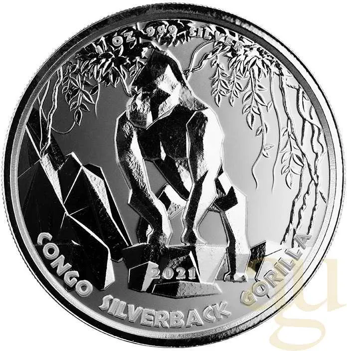 1 Unze Silbermünze Afrika Kongo Silberrücken Gorilla 2021