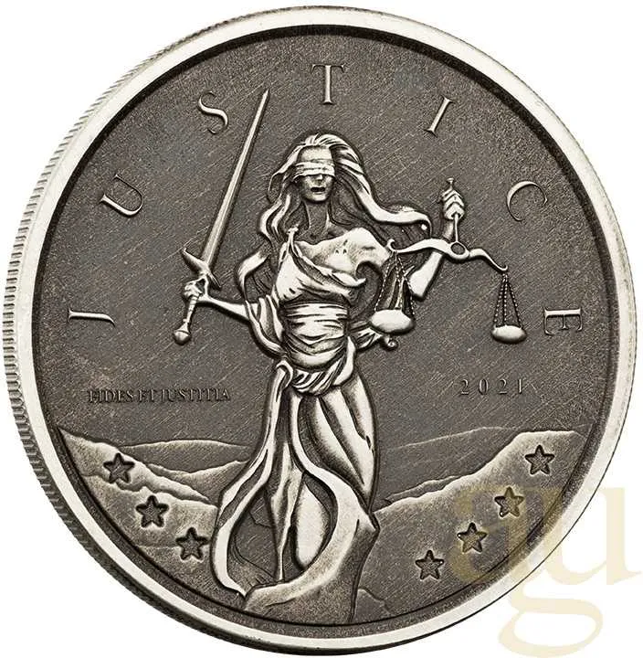 1 Unze Silbermünze Gibraltar Lady Justice 2021 - Antik Finish