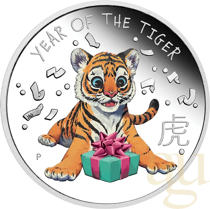 1/2 Unze Silbermünze Tuvalu Baby Tiger 2022 - polierte Platte - coloriert