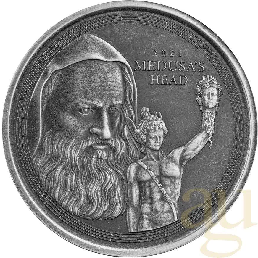 1 Unze Silbermünze Gibraltar Perseus mit dem Kopf der Medusa 2021 - Antik Finish