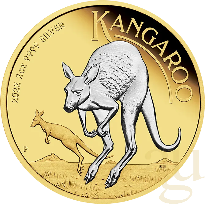 2 Unzen Silbermünze Australien Känguru 2022 teilvergoldet