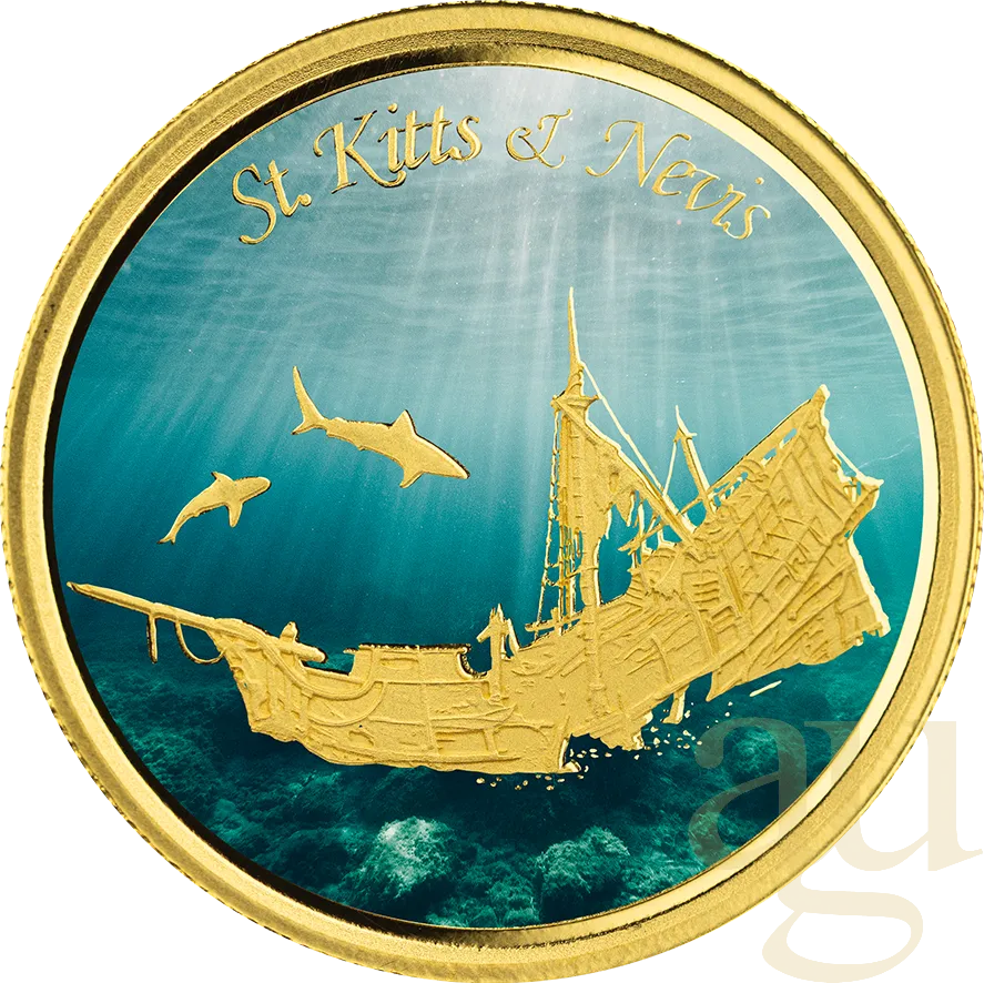 1 Unze Goldmünze EC8 St. Kitts & Nevis - Shipwreck 2021 - coloriert