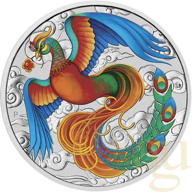 1 Unze Silbermünze Australien Chinese Myths and Legends Phönix 2022 - coloriert