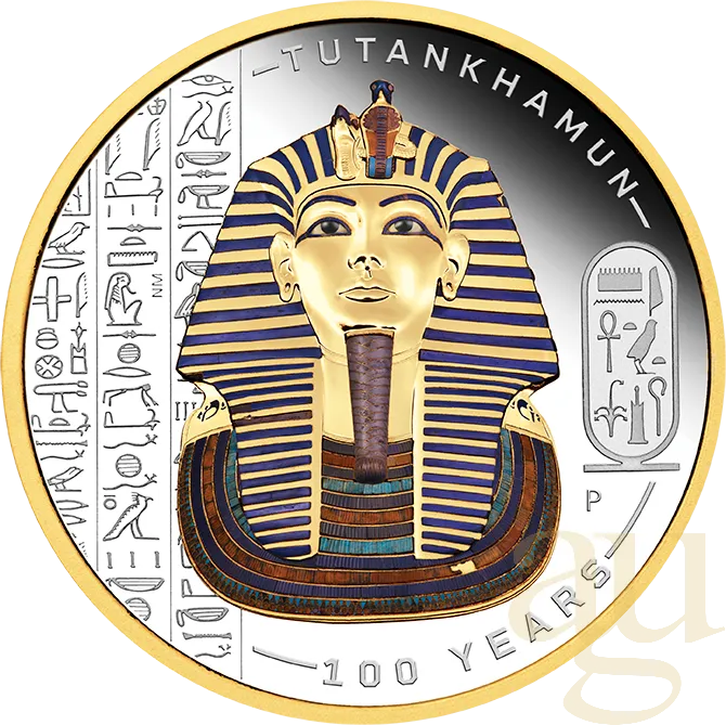 2 Unzen Silbermünze Tutankhamun Discovery 100 Year Anniversary proof - teilvergoldet - coloriert