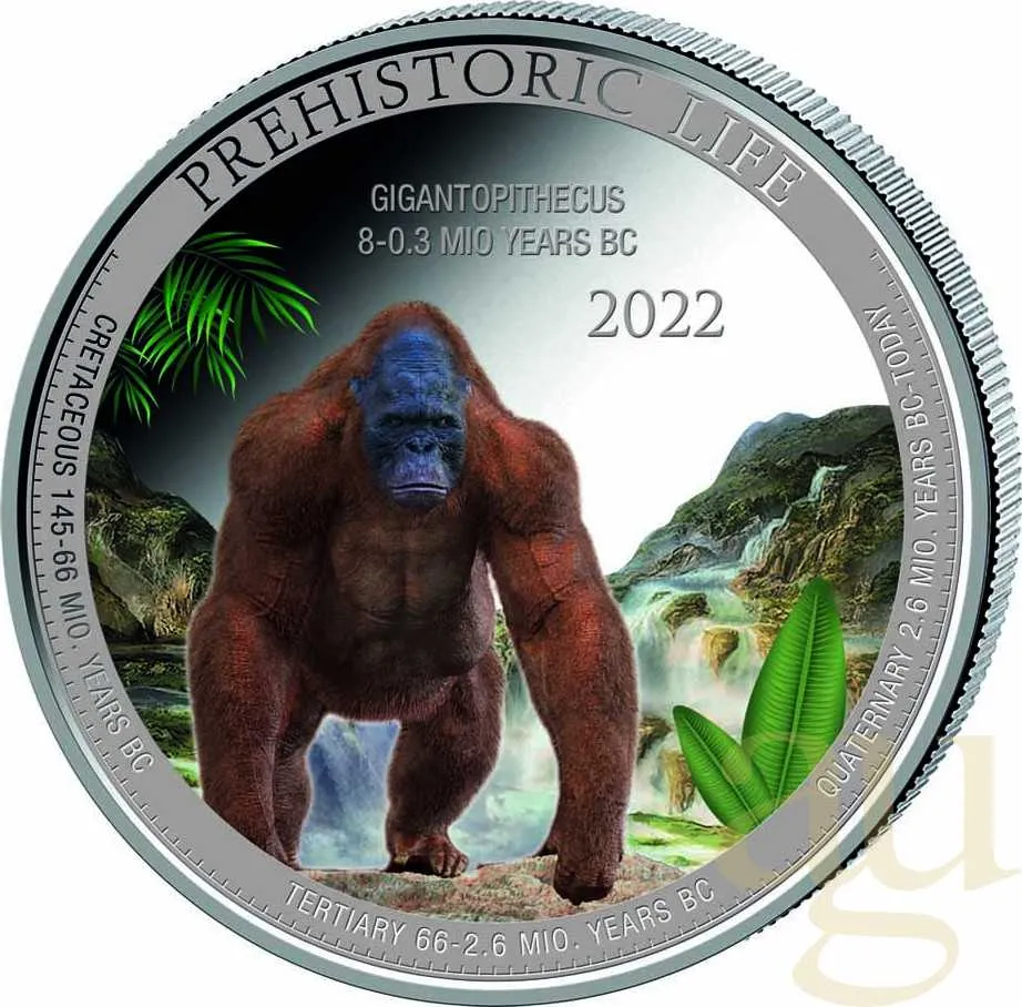 1 Unze Silbermünze Prehistoric Life - Gigantopithecus 2022 coloriert