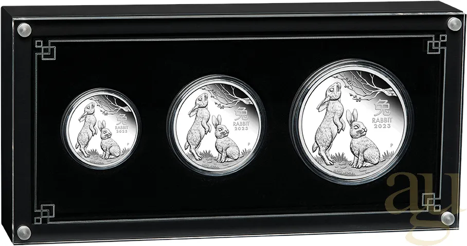 Silbermünze Australien Lunar III Hase 2023 - polierte Platte - Three Coin Set