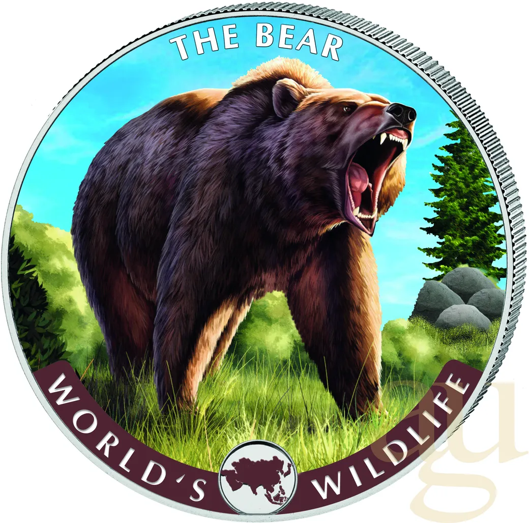 1 Unze Silbermünze Kongo World´s Wildlife - Bär 2022 - coloriert
