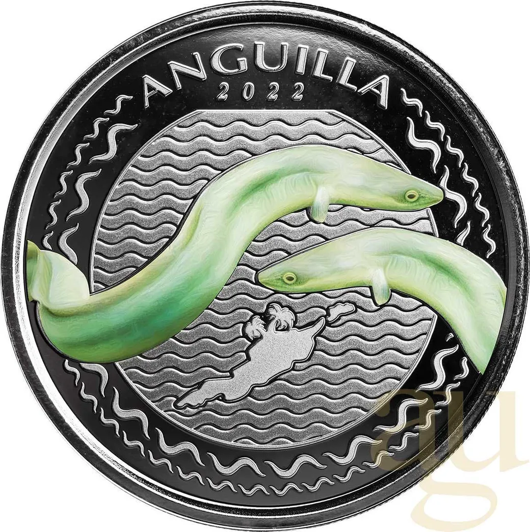 1 Unze Silbermünze EC8 Anguilla - Eel 2022 - coloriert