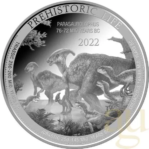 1 Unze Silbermünze Prehistoric Life - Parasaurolophus 2022