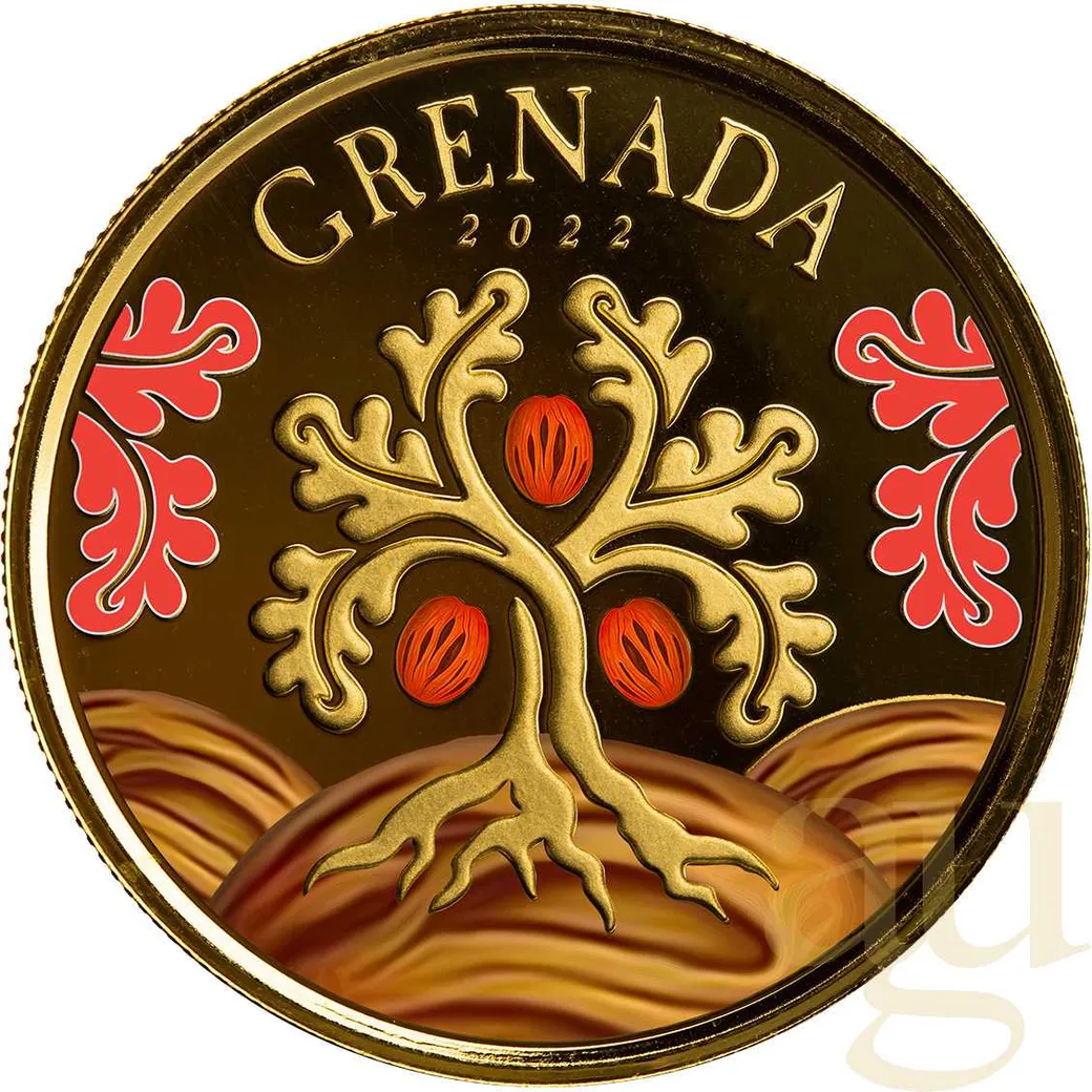 1 Unze Goldmünze EC8 Grenada - Nutmeg Tree 2022 - coloriert