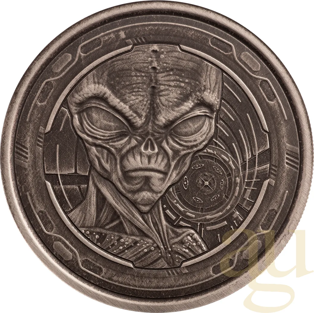 1 Unze Silbermünze Afrika Ghana Alien 2022 - Antik Finish