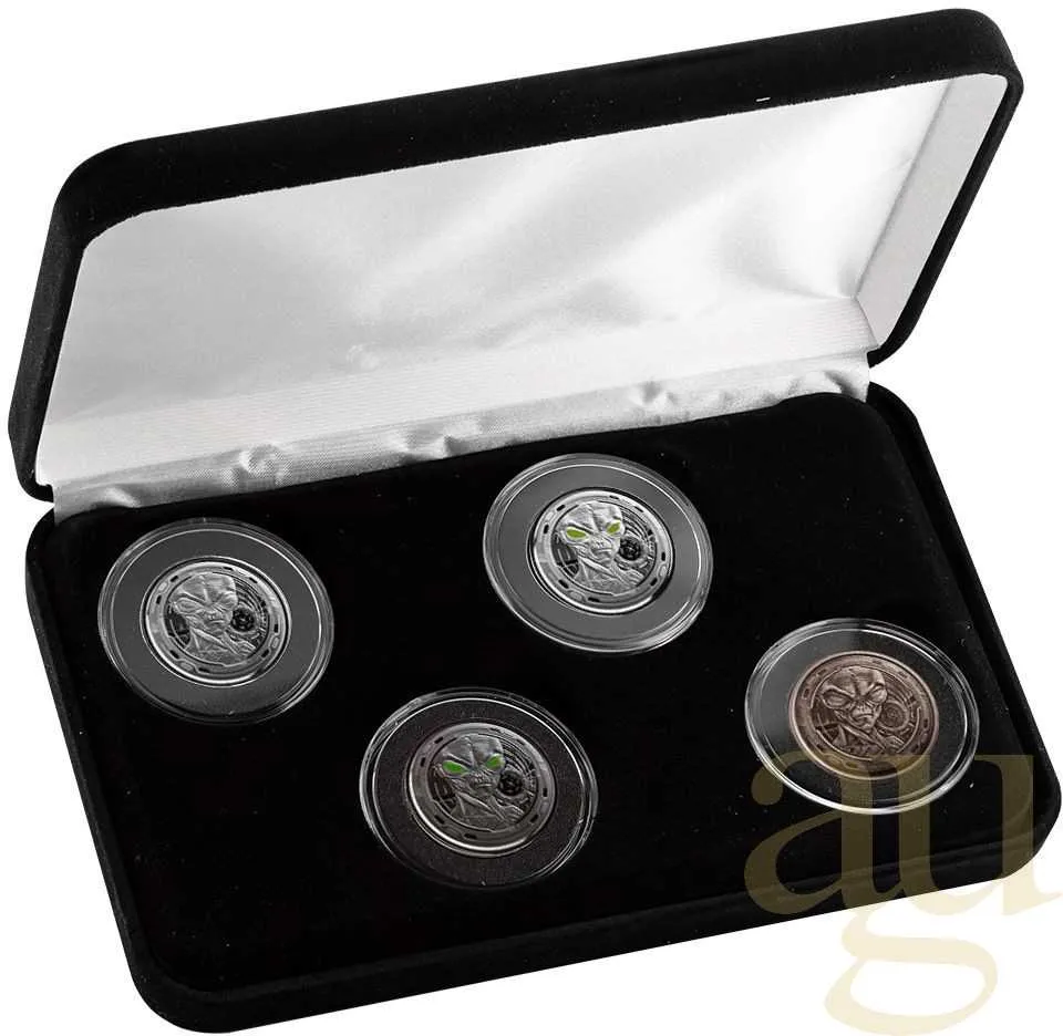 4x 1/2 Unze Afrika Ghana Alien Silbermünzen 2022 - Four Coin Set