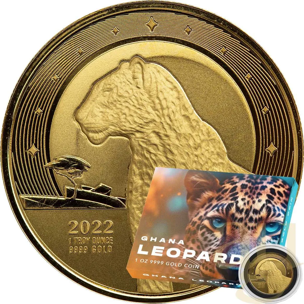 1 Unze Goldmünze Afrika Ghana Leopard 2022 - polierte Platte