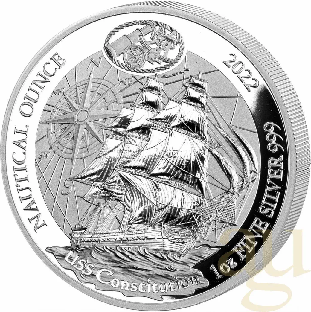 1 Unze Silbermünze Ruanda Nautical Serie - USS Constitution 2022 - polierte Platte
