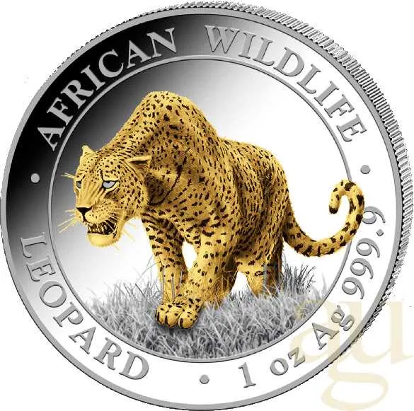 1 Unze Silbermünze Somalia African Wildlife Leopard 2023 - teilvergoldet