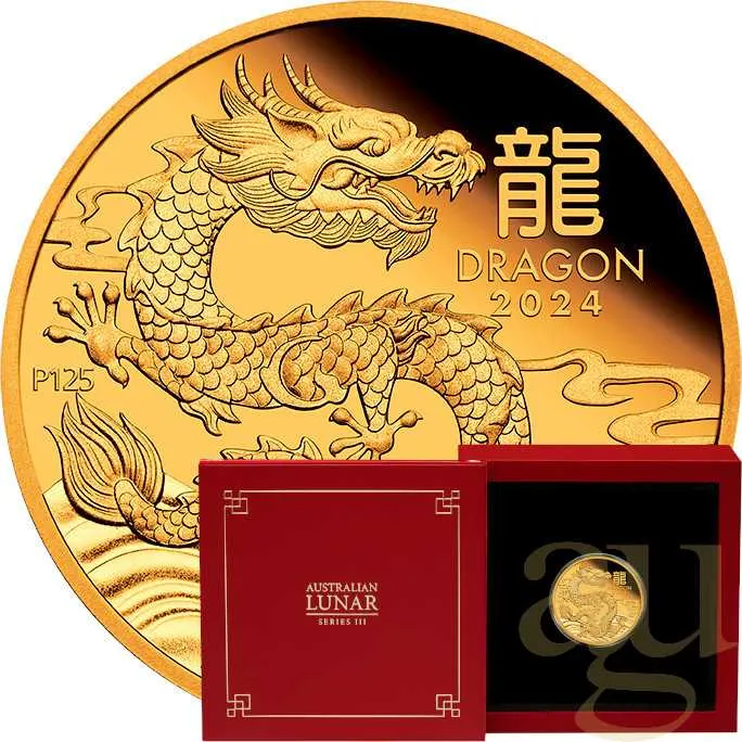 1/4 Unze Goldmünze Australien Lunar III Drache 2024 - polierte Platte