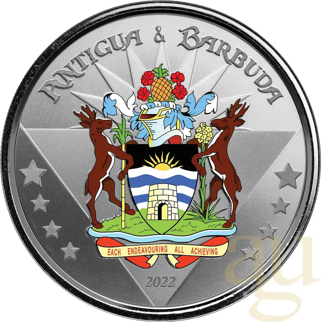 1 Unze Silbermünze EC8 Antigua & Barbuda - Coat of Arms 2022 - coloriert