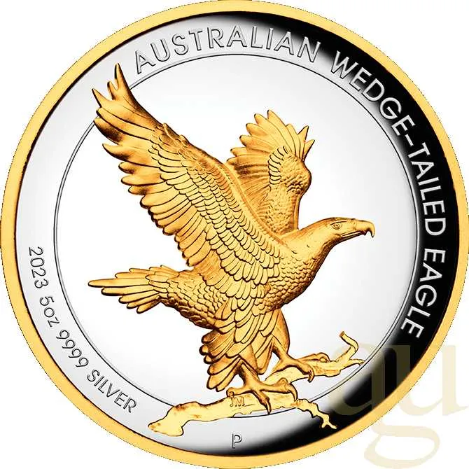 5 Unzen Silbermünze Australien Wedge Tailed Eagle 2023 teilvergoldet - polierte Platte