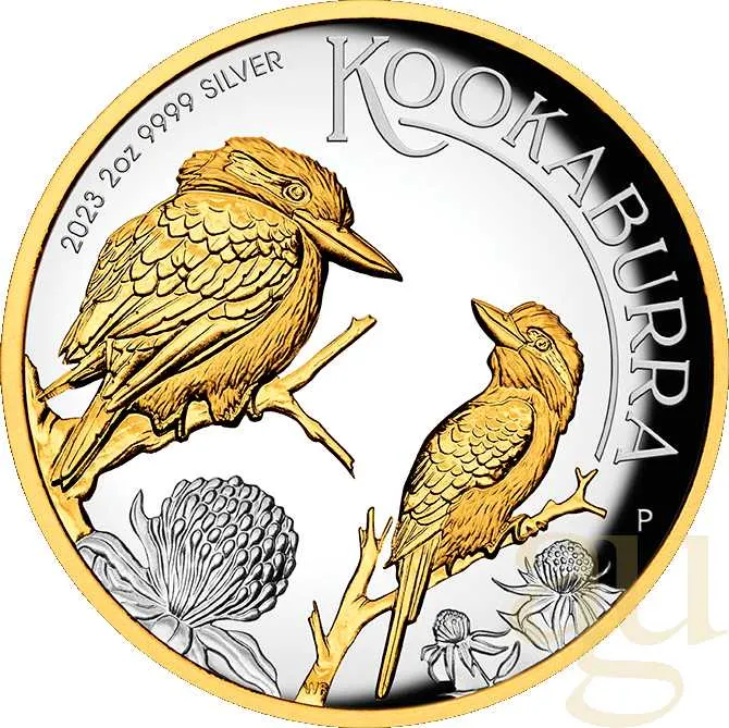 2 Unzen Silbermünze Australien Kookaburra 2023 teilvergoldet - polierte Platte