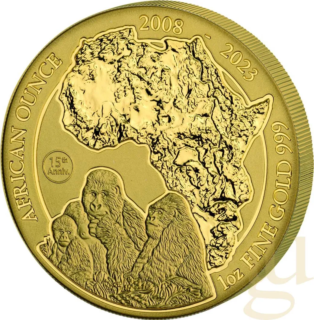 1 Unze Goldmünze Ruanda Berggorilla 2023 - 15 Jahre Jubiläum